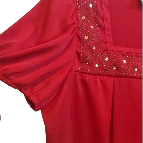 George Red Satin Embellished‎ Blouse Sz XL - Picture 3 of 6